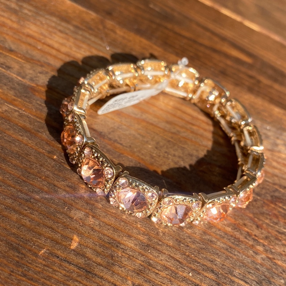 Elegant Gold / Rose Golden Stretchy Bracelet with Gem Accents NWT